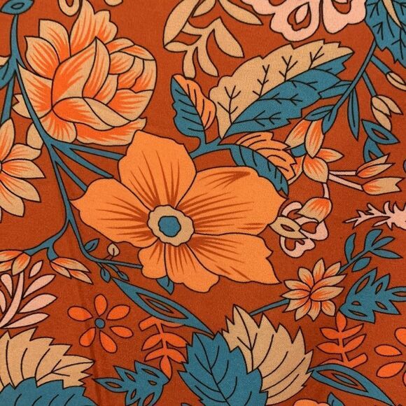 Made With ❤️ Dress Tunic Top V Neck 3/4 Sleeves Elastic Floral Orange Blue XXL - Picture 6 of 10